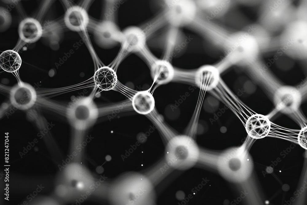 Poster a pattern of interlocking circles made of dots, with lines connecting the centers, forming a complex