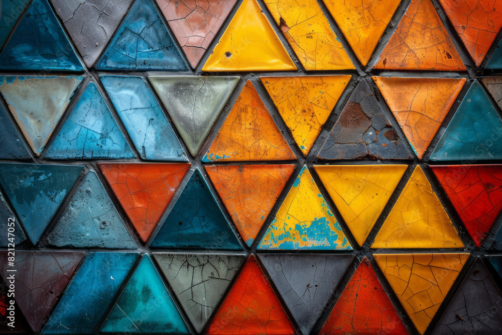 Poster a grid of equilateral triangles in alternating colors, creating a harmonious and balanced background