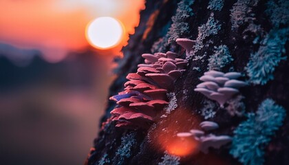 multi colored lichen on the bark of a tree