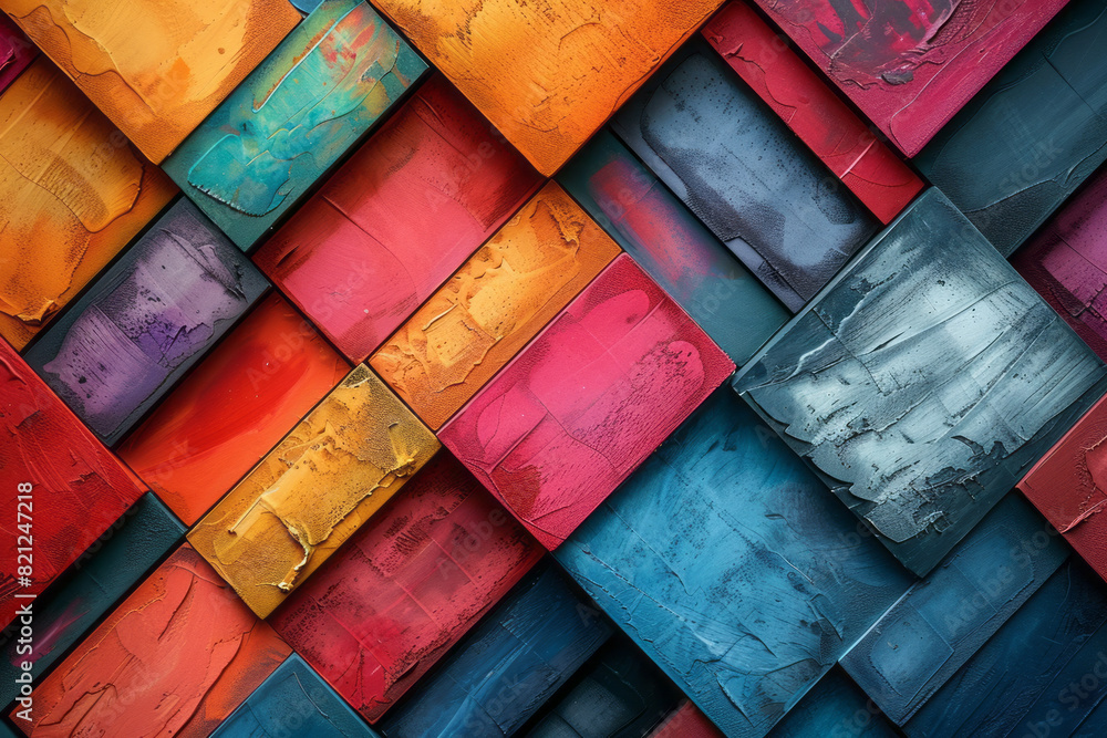 Aufkleber Squares arranged in a diagonal grid pattern, each row in a different gradient, creating a dynamic and layered effect,