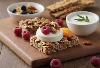 Fototapeta premium Healthy Granola Yogurt Bars with Fresh Berries