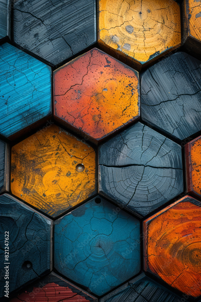 Fototapete Hexagons with a gradient fill, creating a three-dimensional honeycomb effect that adds depth to a flat design,