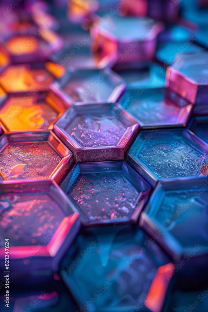 Poster hexagons with a gradient fill, creating a three-dimensional honeycomb effect that adds depth to a fl