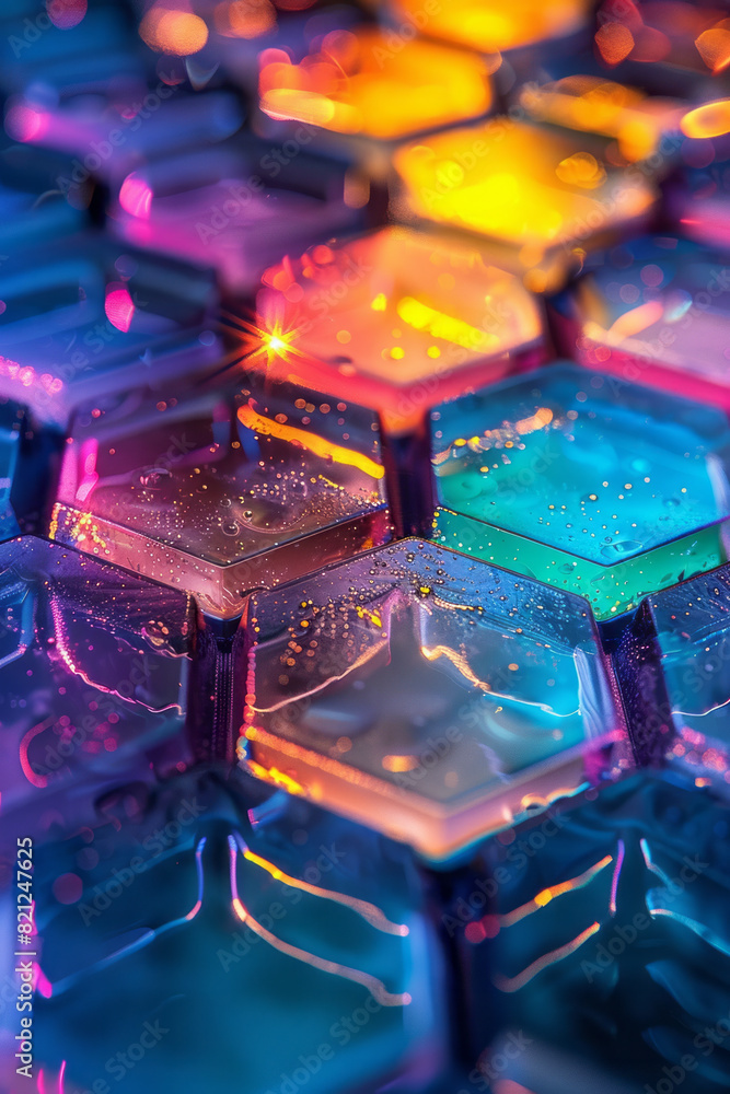 Poster Hexagons with a gradient fill, creating a three-dimensional honeycomb effect that adds depth to a flat design,