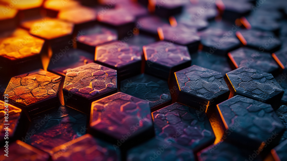 Poster a gradient fill within a hexagonal grid, transitioning smoothly from light to dark, creating a sense