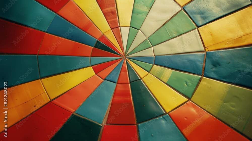 Poster Squares in a radial grid pattern, with colors transitioning outward from a central point, creating a focal point,
