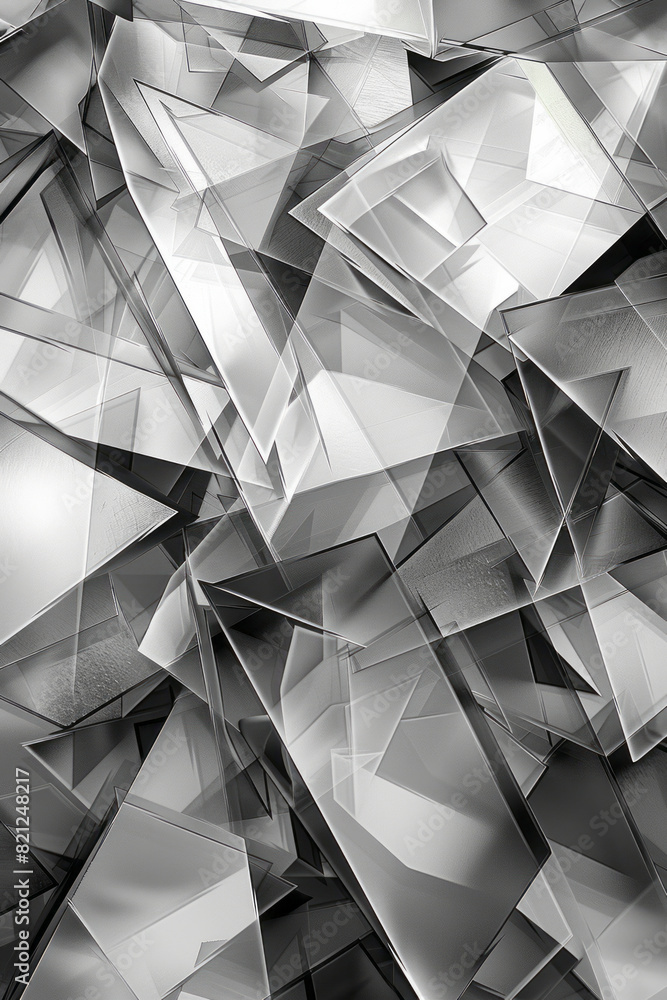 Fototapete illustration of randomly placed irregular polygons in shades of grey on a white background, creating