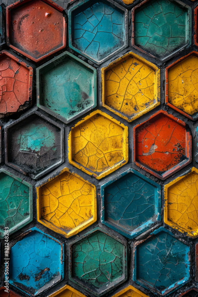 Fototapete hexagons with alternating filled and outlined shapes, creating a balanced and visually interesting b
