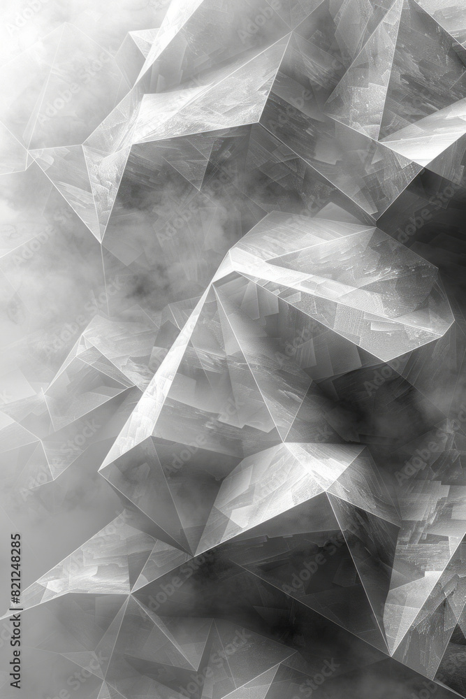Aufkleber Illustration of randomly placed irregular polygons in shades of grey on a white background, creating a subtle, balanced pattern,