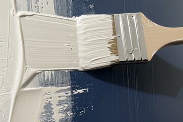 A paintbrush is used to apply white paint to a wall