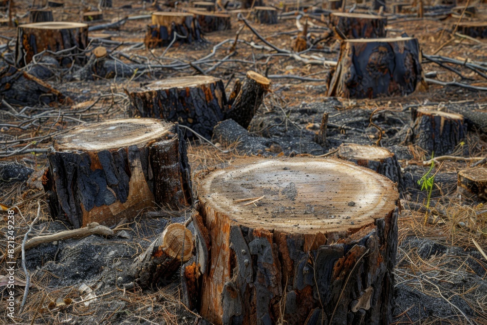 Poster stump from felled tree in drought concept. record summer heat. background of the consequences of env