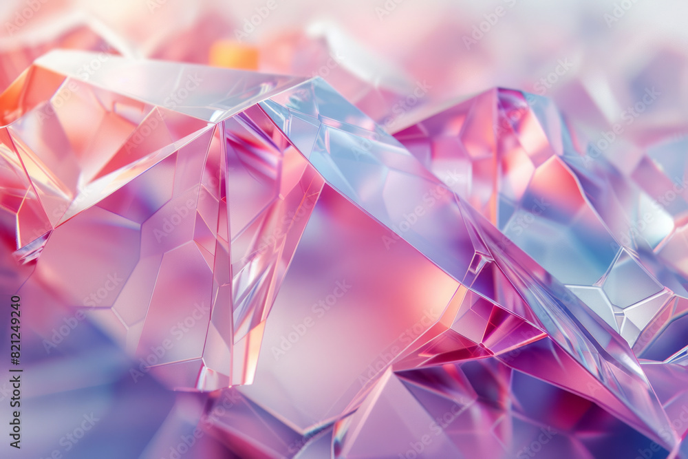Poster Abstract design with irregular polygons in pastel hues, their overlapping edges creating a soft, balanced visual effect,