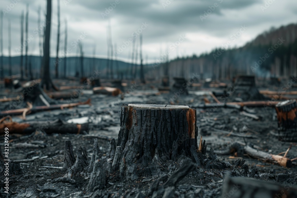 Poster stump from felled tree in drought concept. record summer heat. background of the consequences of env