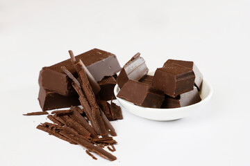 Chocolate Bar Pieces Isolated on White Background