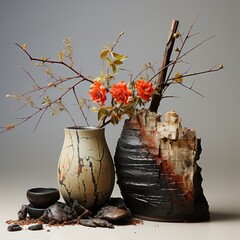 minimalist art,Ikebanaï¼ŒRough, broken pottery