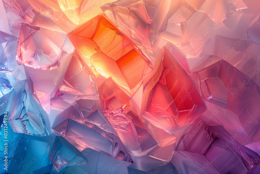 Poster abstract illustration with irregular polygons in soft gradient colors, their chaotic arrangement for