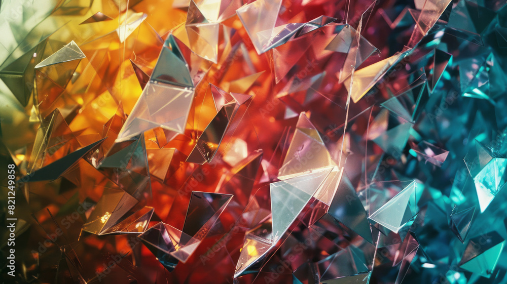 Aufkleber artwork featuring irregular polygons in metallic shades, scattered to create a balanced and dynamic 