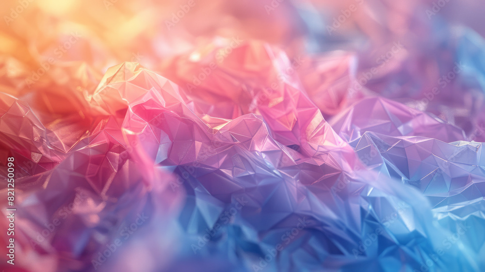 Fototapete Illustration with irregular polygons in pastel colors, their overlapping edges creating a soft and harmonious visual effect,