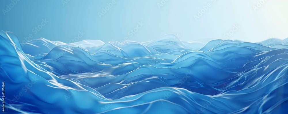 Poster abstract blue waves in a serene setting, with smooth curves and calming tones, creating a peaceful a