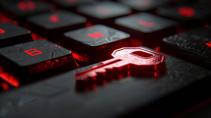 A close up of a keyboard with a key on keyboard.digital technology cyber security online internet