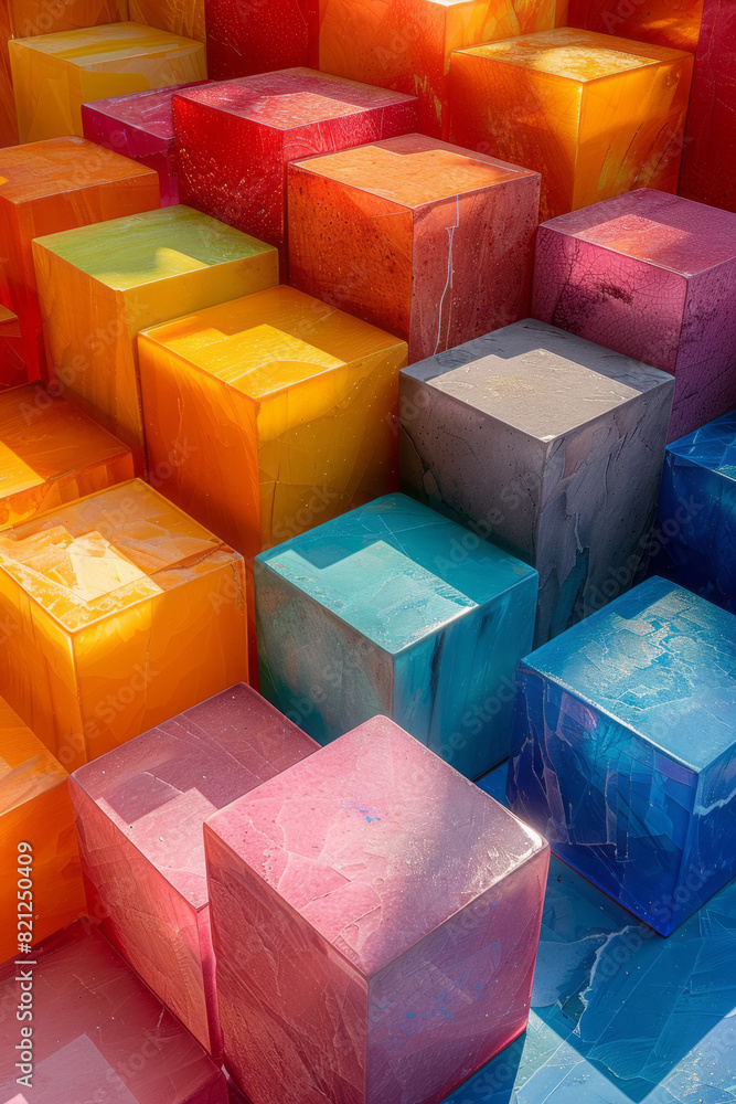 Leinwandbilder Composition of vibrant colored blocks aligned asymmetrically, creating a dynamic yet balanced visual effect,
