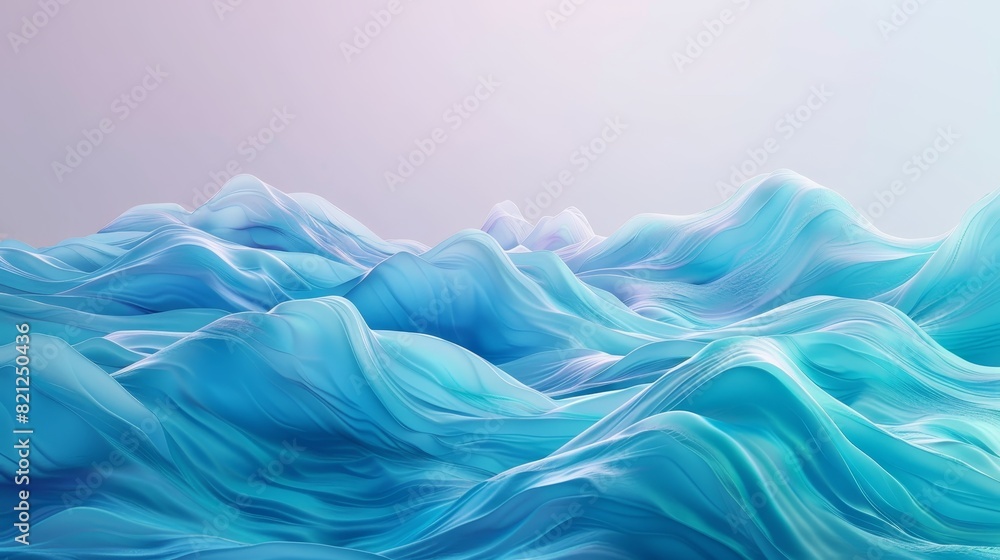 Aufkleber abstract digital artwork of fluid waves in shades of blue and teal, creating a serene and calming vi
