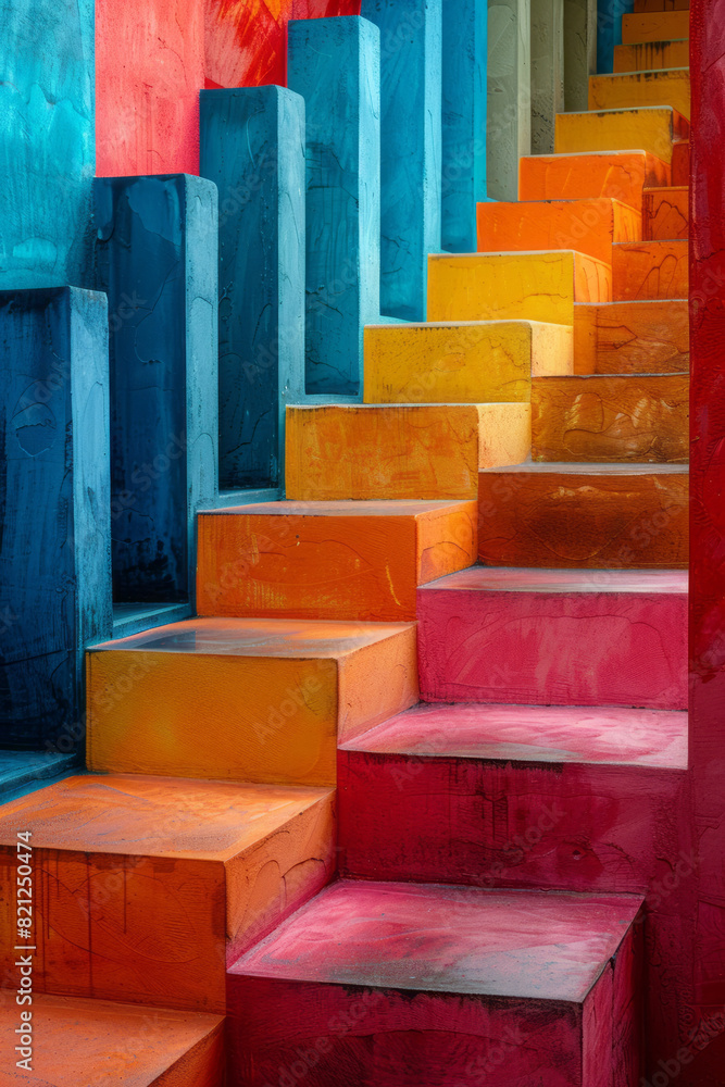 Poster composition of vibrant colored blocks aligned asymmetrically, creating a dynamic yet balanced visual