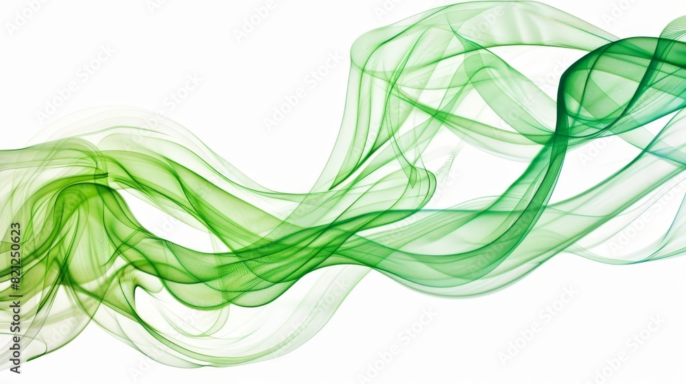 Poster abstract green smoke waves on a white background, creating a dynamic and fluid motion effect, perfec