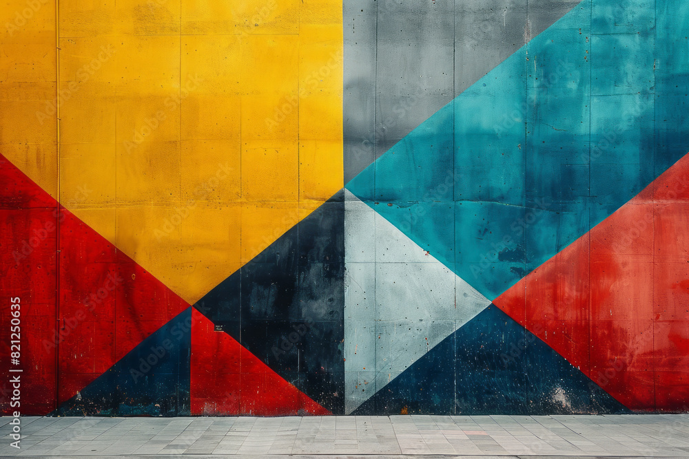 Aufkleber Minimalist design with large blocks of primary colors placed diagonally, intersecting at strategic points,