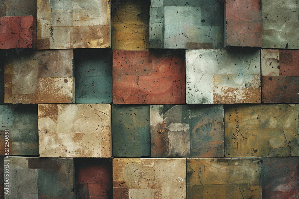 Aufkleber Artwork with oversized blocks of muted earth tones, arranged in a tiered pattern to convey depth and harmony,