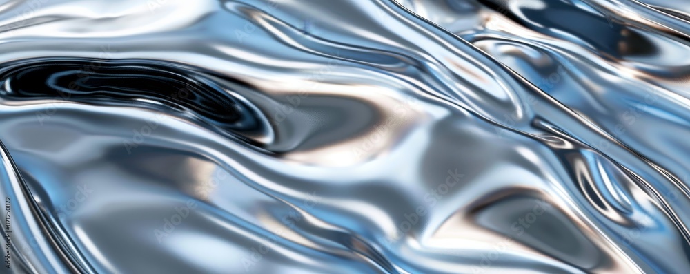Poster abstract image featuring a smooth, reflective, metallic surface with fluid, wave-like patterns. idea
