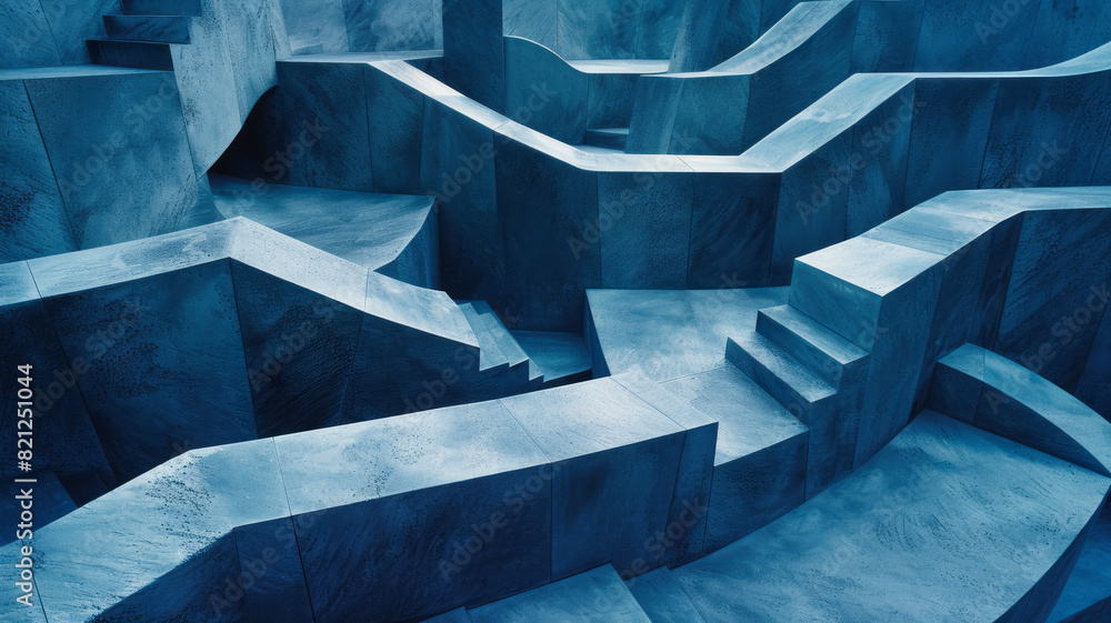 Poster Composition of oversized blocks in shades of blue, forming a wave-like pattern for a calming effect,