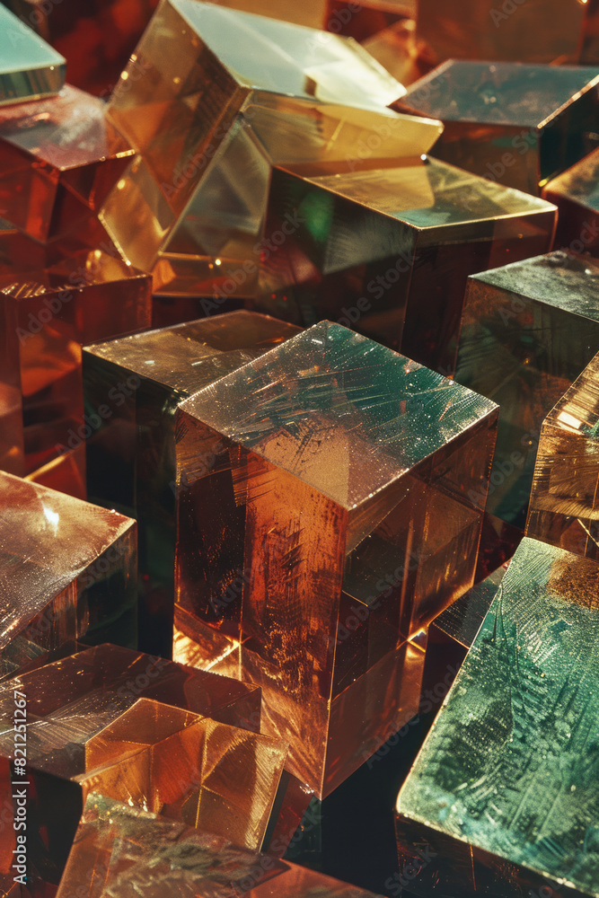 Aufkleber abstract composition featuring large blocks of metallic shades, arranged to reflect light and create