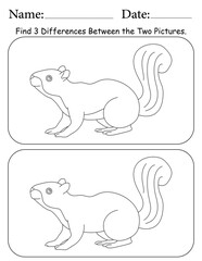 Squirrel Puzzle. Printable Activity Page for Kids. Educational Resources for School for Kids. Kids Activity Worksheet. Find Differences Between 2 Shapes
