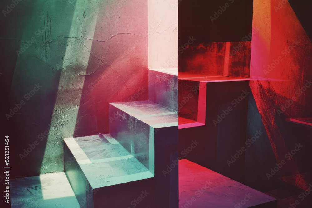 Poster illustration featuring large blocks of gradient colors that transition from light to dark, creating 