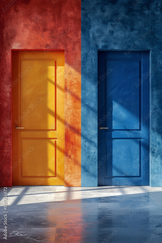 Poster minimalist composition with large blocks of contrasting colors, placed side by side to highlight the