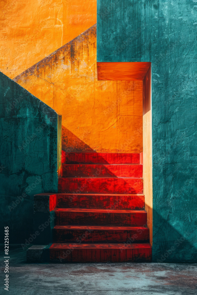 Poster minimalist composition with large blocks of contrasting colors, placed side by side to highlight the