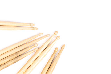 Drum sticks isolated on white background, copy space, vertical image