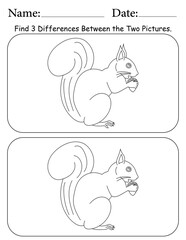 Squirrel Puzzle. Printable Activity Page for Kids. Educational Resources for School for Kids. Kids Activity Worksheet. Find Differences Between 2 Shapes