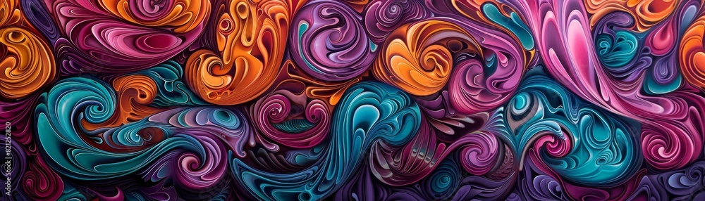 Poster colorful abstract swirls and patterns creating a vibrant and dynamic artistic background, full of en
