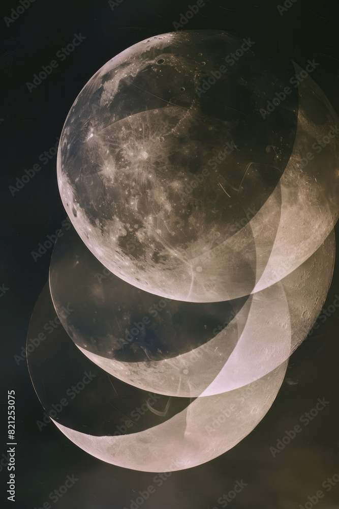 Leinwandbilder illustration using layered crescents in different transparencies, creating a moonlit, ethereal visua