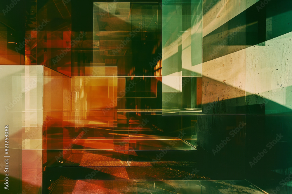 Aufkleber Composition of transparent trapezoids arranged in a staggered pattern, creating a sense of depth and dimension,