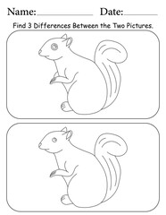 Squirrel Puzzle. Printable Activity Page for Kids. Educational Resources for School for Kids. Kids Activity Worksheet. Find Differences Between 2 Shapes