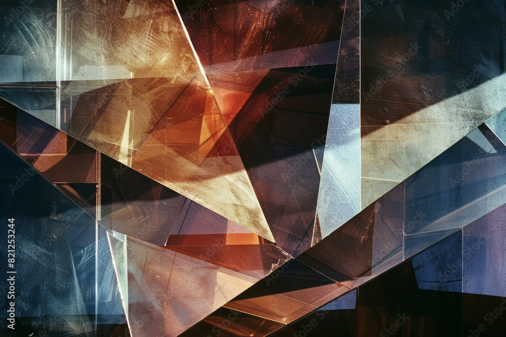 Fototapete Composition of transparent trapezoids arranged in a staggered pattern, creating a sense of depth and dimension,