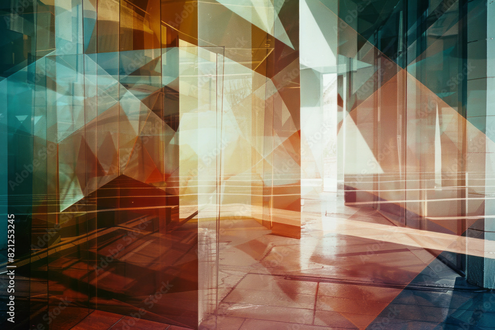 Aufkleber Composition of transparent trapezoids arranged in a staggered pattern, creating a sense of depth and dimension,