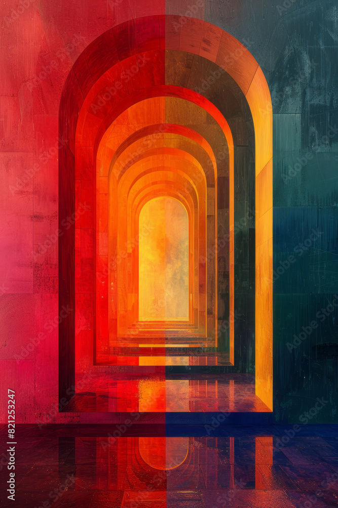 Leinwandbilder artistic rendering of overlapping arches in gradient colors, forming a rainbow-like effect with vary