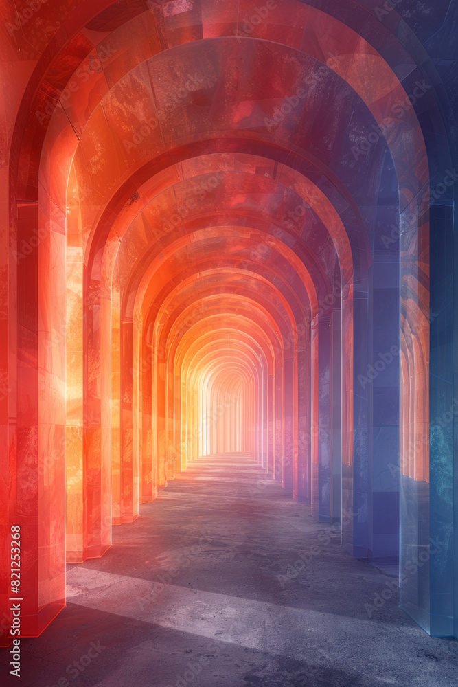 Leinwandbilder artistic rendering of overlapping arches in gradient colors, forming a rainbow-like effect with vary