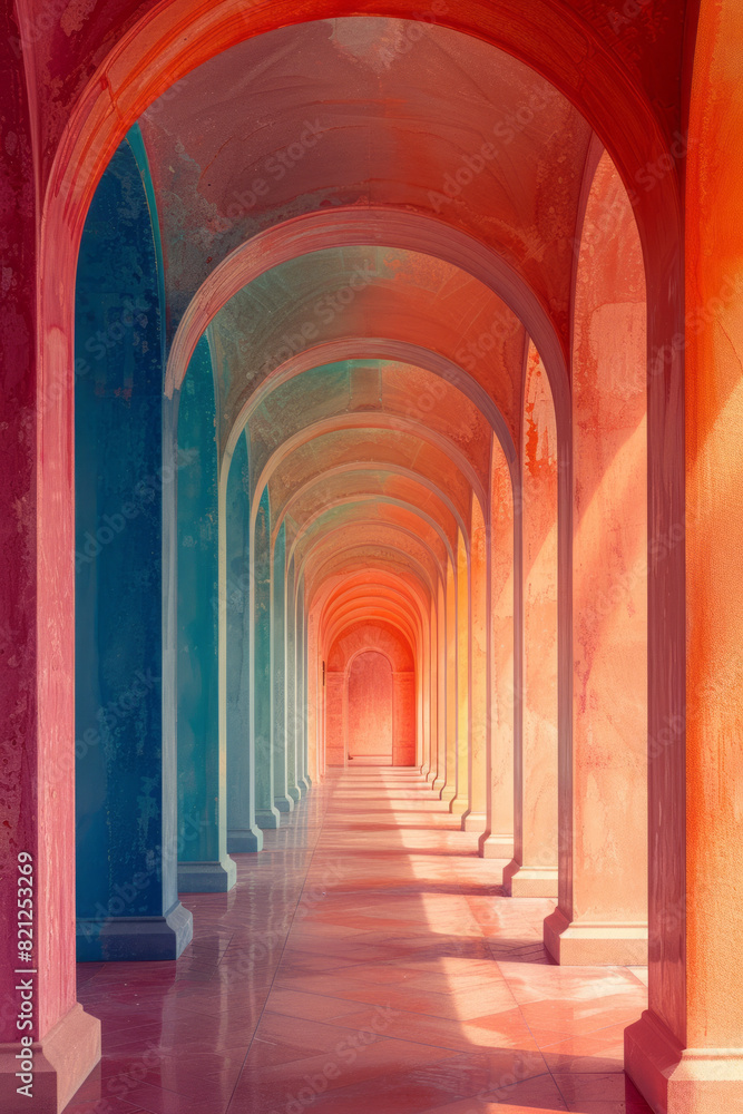 Leinwandbilder artistic rendering of overlapping arches in gradient colors, forming a rainbow-like effect with vary