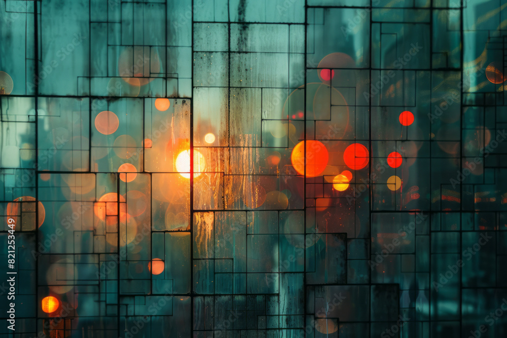 Fototapete abstract illustration featuring layered squares and circles, their transparencies blending to create
