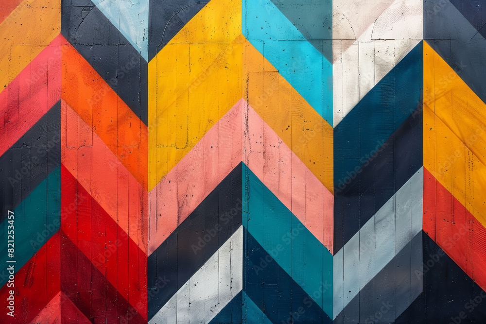 Leinwandbilder design with overlapping chevrons in bold colors, their varying transparencies creating a dynamic, zi